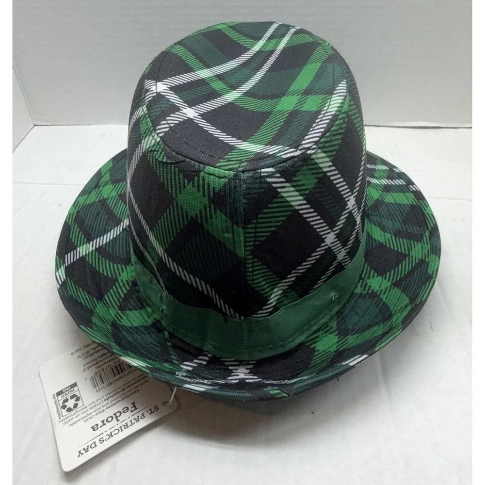 Light Up St. Patrick's Day Fedora Hat Green Plaid LED Party Costume